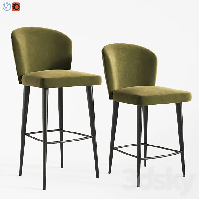 Minotti Aston - Barstool and Counter Stool 3D Model