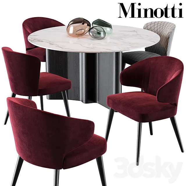 Minotti Aston Dining Chair Lou Dining Table 3D Model