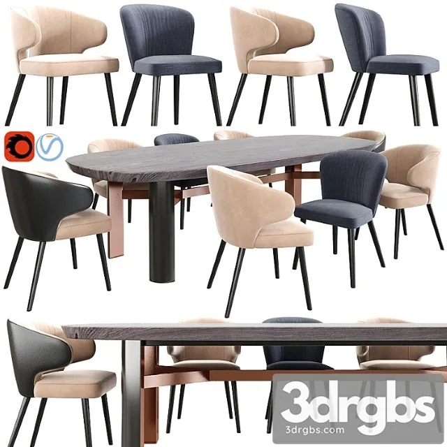 Minotti Aston Dining Chair Set 3D Model Free