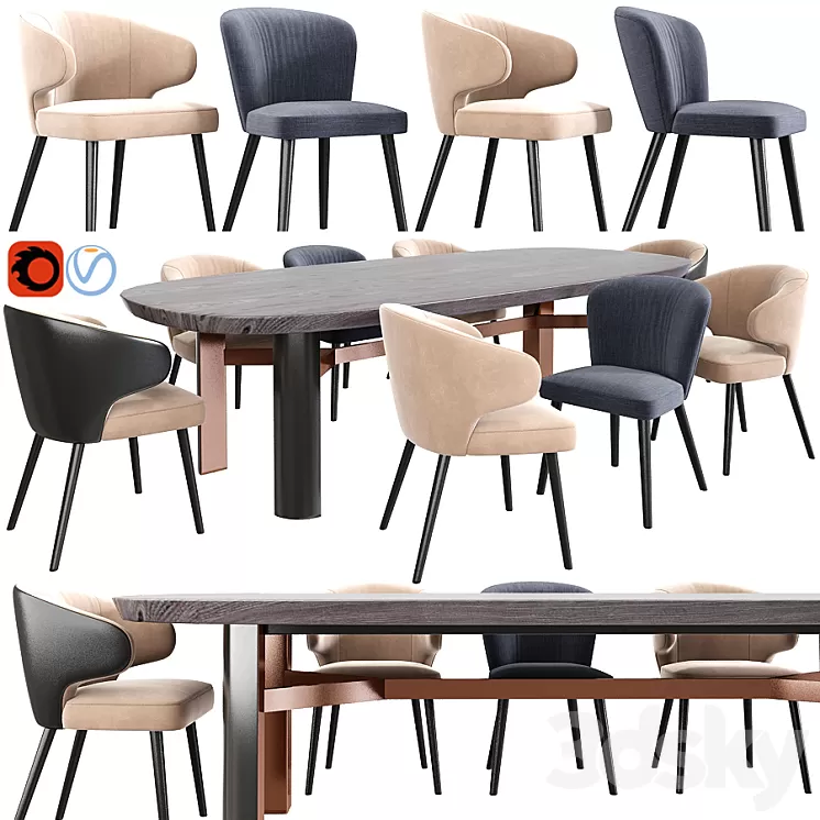 Minotti Aston Dining Chair Set 3D Model