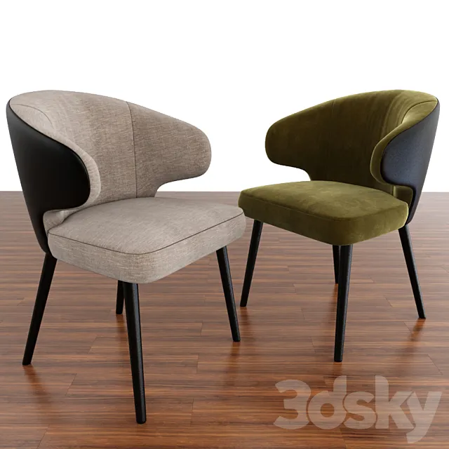 Minotti Aston Little Dining Chair With Parquet 3D Model