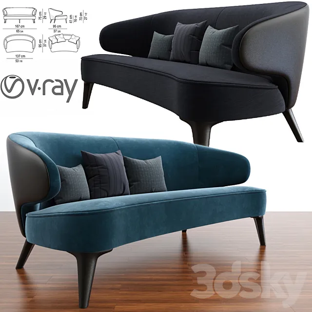 Minotti Aston Little Sofa With Parquet 3D Model