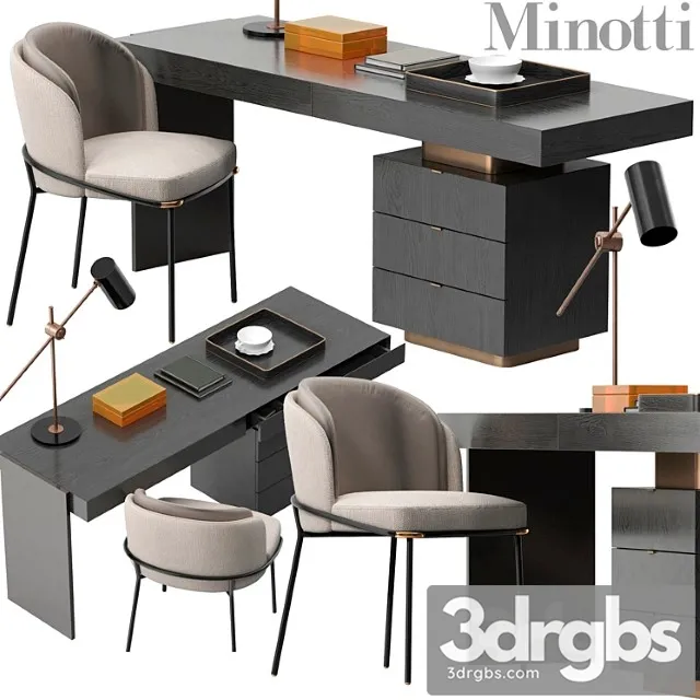Minotti Carson Desk Set 3D Model Free
