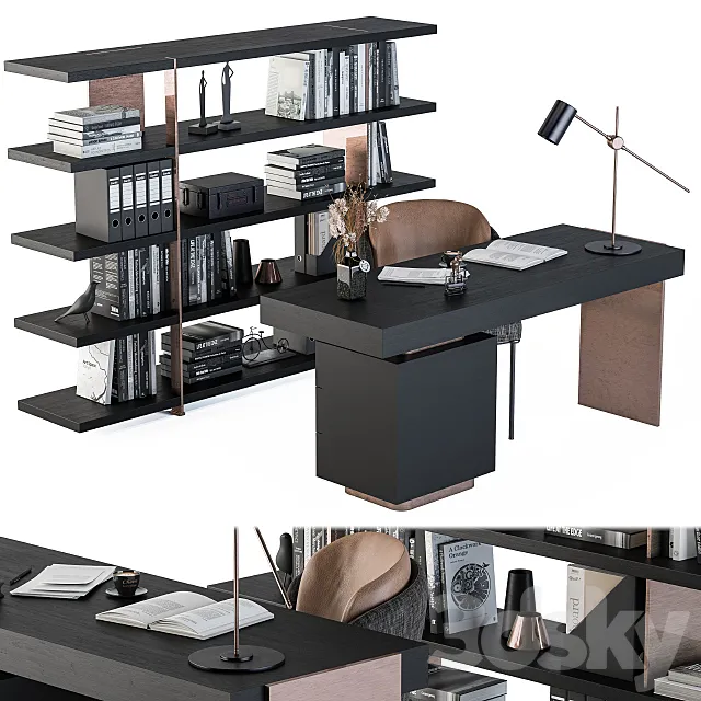 Minotti carson writing table with Rack 3D Model