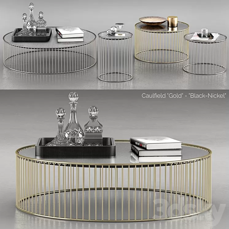 Minotti Caulfield Gold Black Nickel Coffee Tables 3D Model