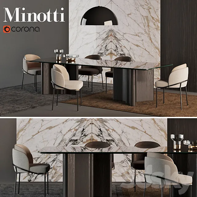 MINOTTI Chair "Fil Noir dinning" + Table "Luo dinning" 3D Model