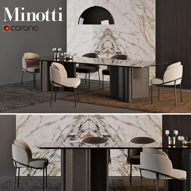 MINOTTI Chair Fil Noir dinning Table Luo dinning 3D Model