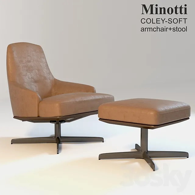Minotti COLEY-SOFT Armchair + stool 3D Model