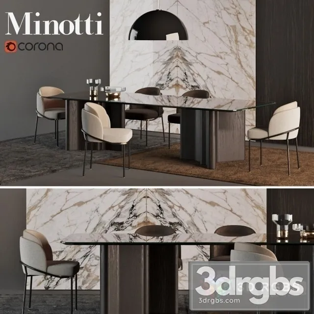 Minotti Coll Table and Chair 3D Model Free