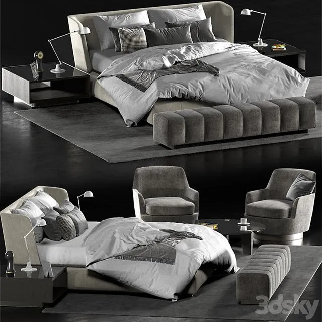 Minotti creed bed Minotti Jacques chair 3D Model