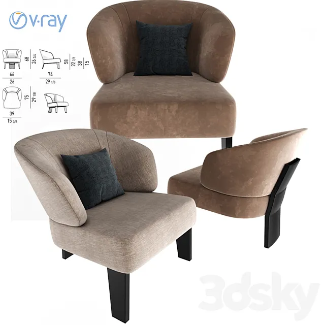 Minotti Creed Small Armchair 3D Model