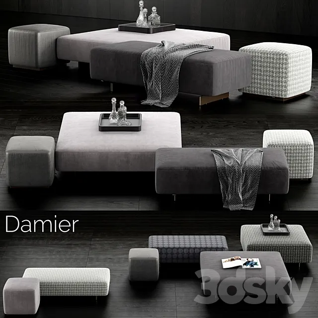 Minotti Damier Ottomans 3D Model