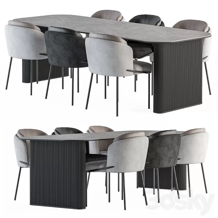Minotti Dinning Fil Noir chair with Table - Set 24 3D Model