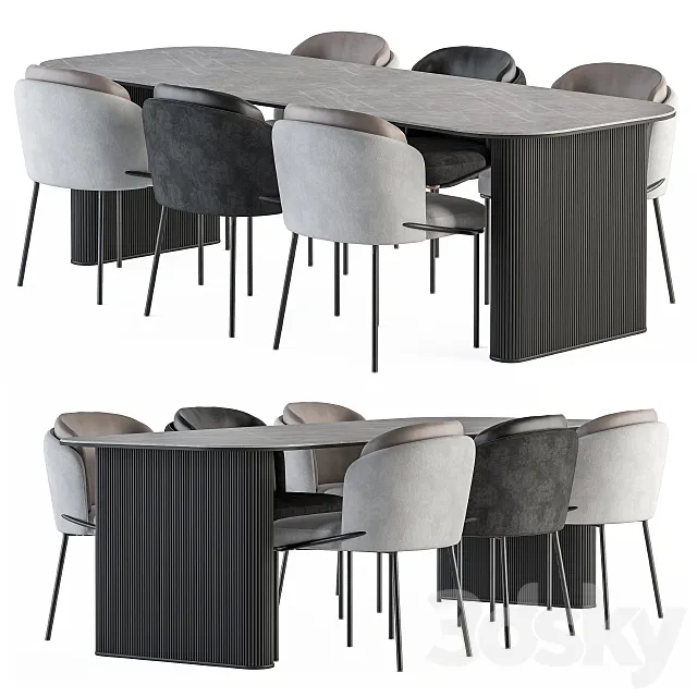 Minotti Dinning Fil Noir chair with Table – Set 24 3DModel