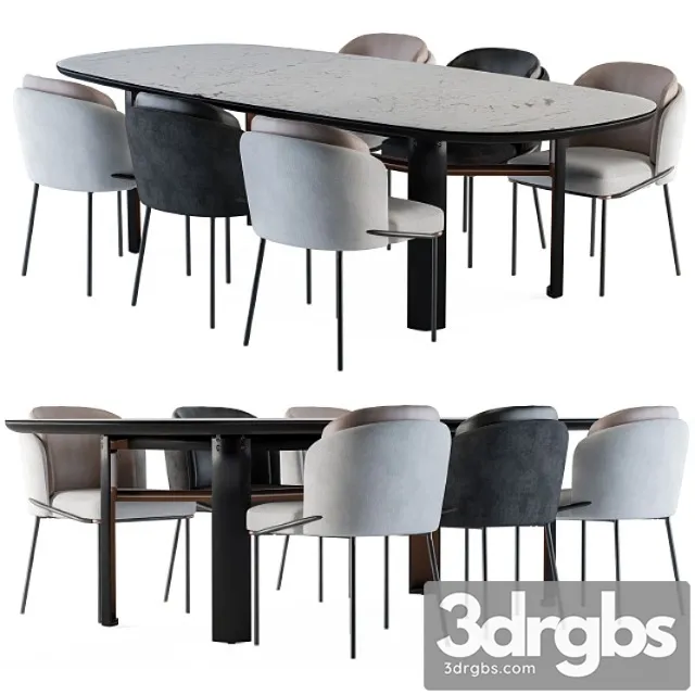 Minotti Dinning Lou Table and Chair Black and White 3D Model Free