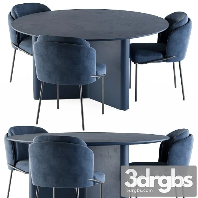 Minotti Dinning Round Lou Table Blue Set 3D Model Free
