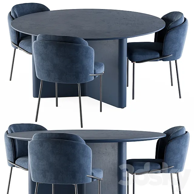 Minotti Dinning-Round Lou Table Blue Set 3D Model