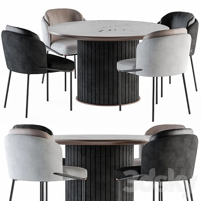 Minotti Dinning-Round Table and Chair 3D Model