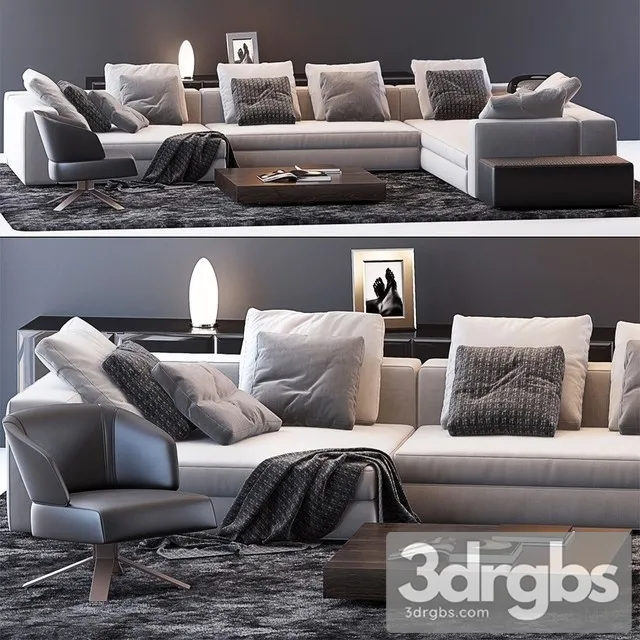Minotti Funiture Set Fabric Sofa 3D Model Free