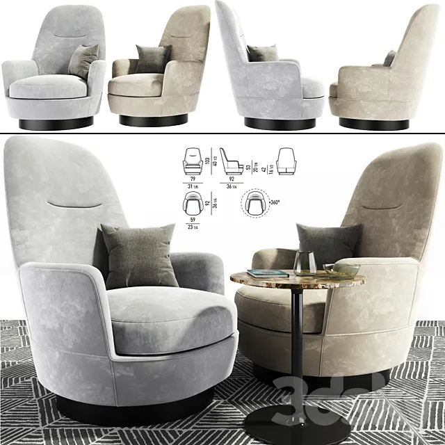 Minotti Jacques Arm chair With Table 3D Model