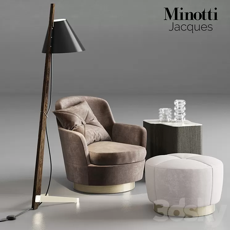 Minotti Jacques Armchair and Pouf 3D Model