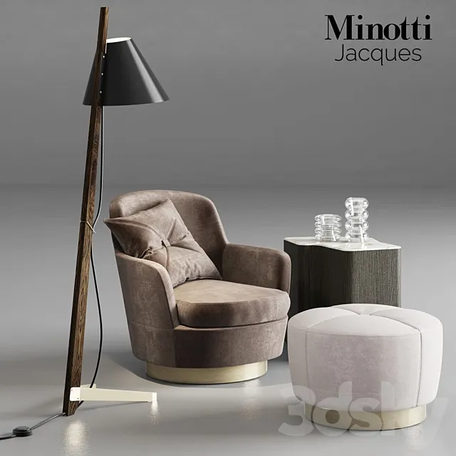 Minotti Jacques Armchair and Pouf 3D Model