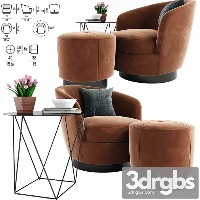 Minotti jacques armchair with table 3D Model Free