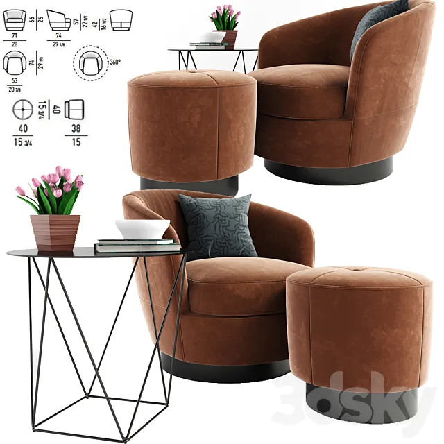 Minotti Jacques Armchair With Table 3D Model