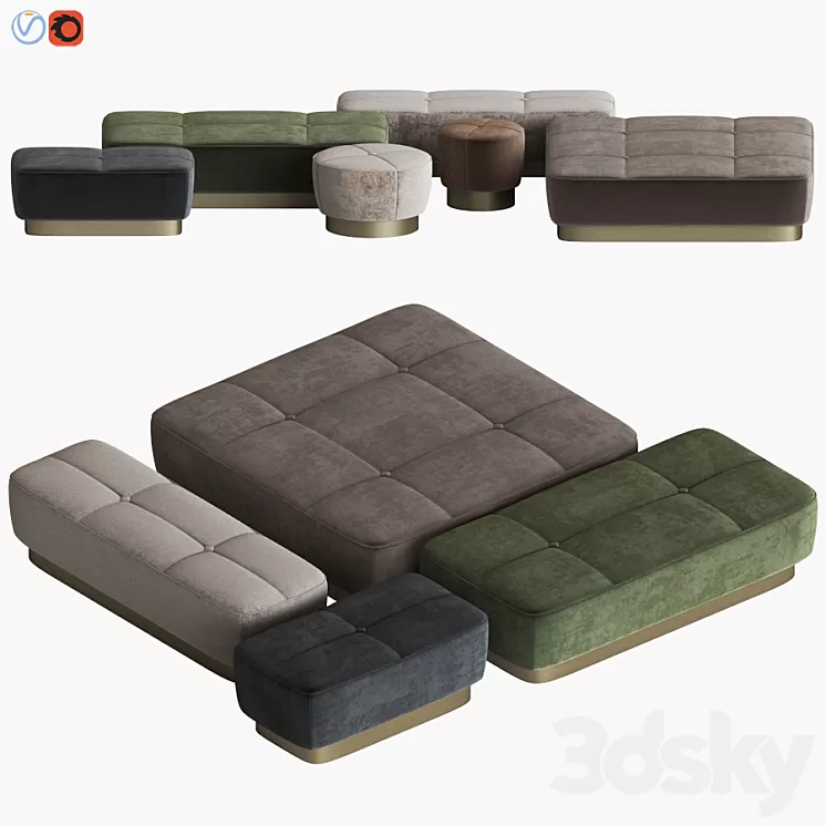 Minotti Jacques Pouf Set 3D Model