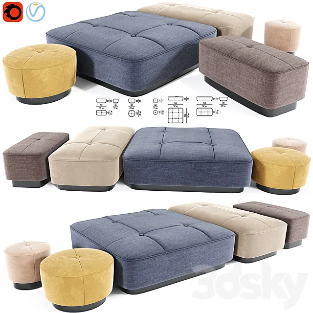 Minotti Jacques Poufs Set 02 3DModel