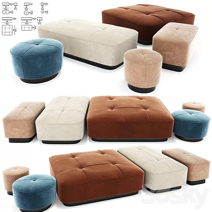 Minotti Jacques Poufs Set 3D Model