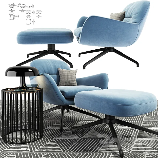 Minotti Jensen Arm Chair Set With Carpet 3D Model