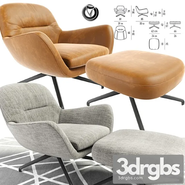 Minotti jensen arm chair with pouf and carpet 3D Model Free