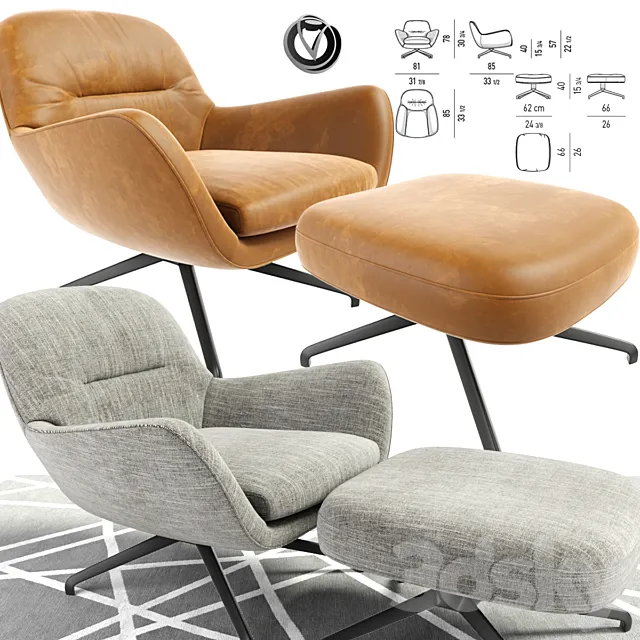 Minotti Jensen Arm Chair With Pouf And Carpet 3D Model