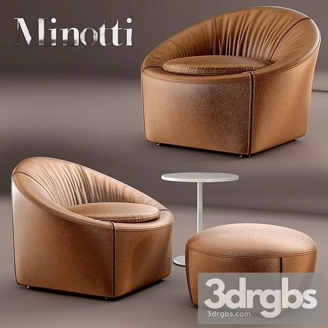 Minotti Leather Brown Armchair 3D Model Free