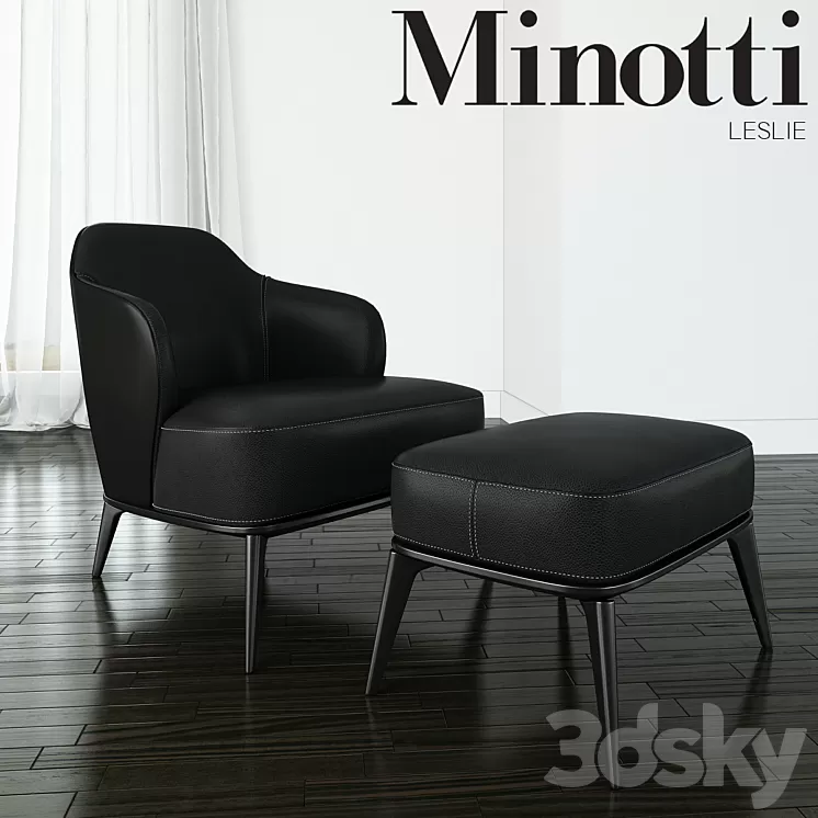 Minotti - Leslie armchair with ottoman leather 3D Model