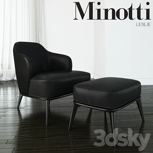Minotti - Leslie armchair with ottoman leather 3DModel