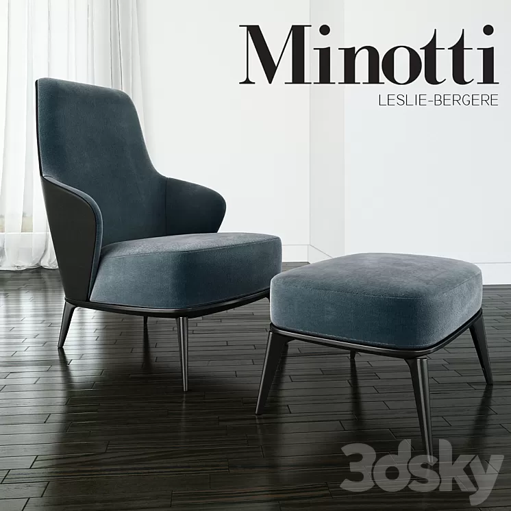 Minotti - Leslie long backrest armchair ottoman leather 3D Model