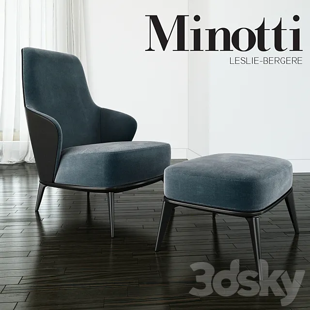 Minotti - Leslie long backrest armchair ottoman leather 3DModel