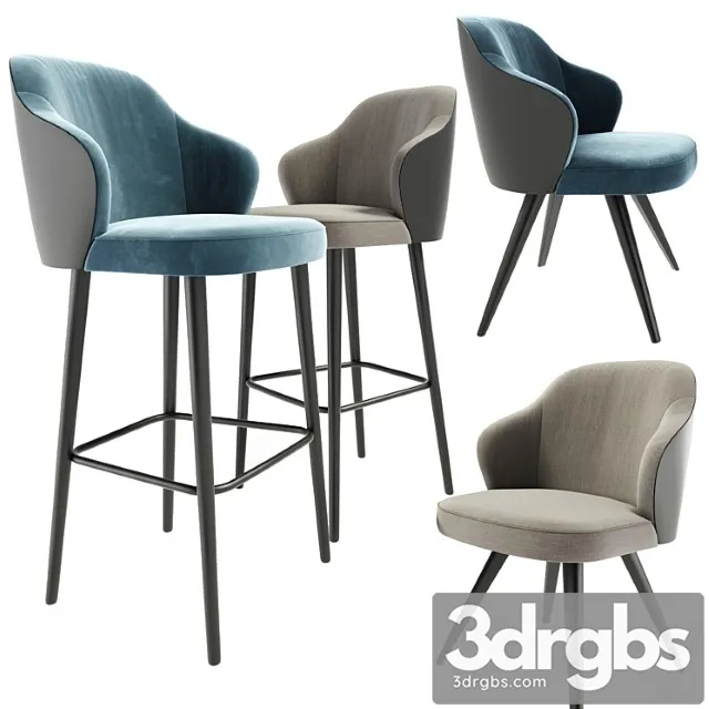 Minotti leslie steel bar stool and dining chair 2 3D Model Free