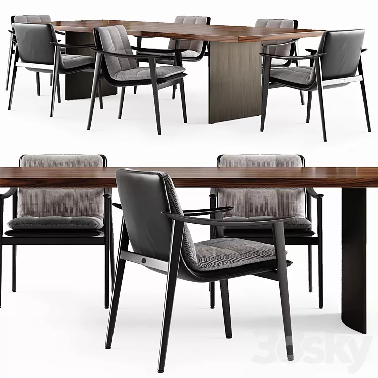 Minotti LINHA table and FYNN SADDLE HIDE Chair 3D Model