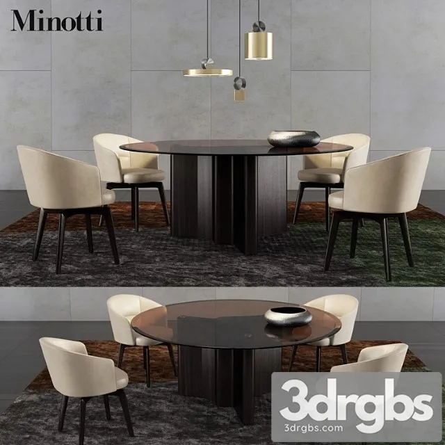 Minotti lou dining table and amelie dining chair 2 3D Model Free