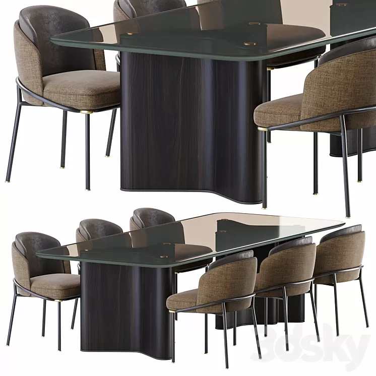 Minotti lou dining table & chair fil noir 3D Model