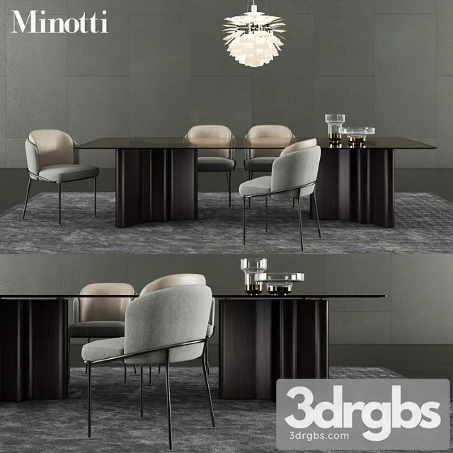 Minotti lou dining table & fil noir dining chair 2 3D Model Free