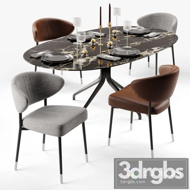 Minotti Mills Chair Claydon Table 3D Model Free