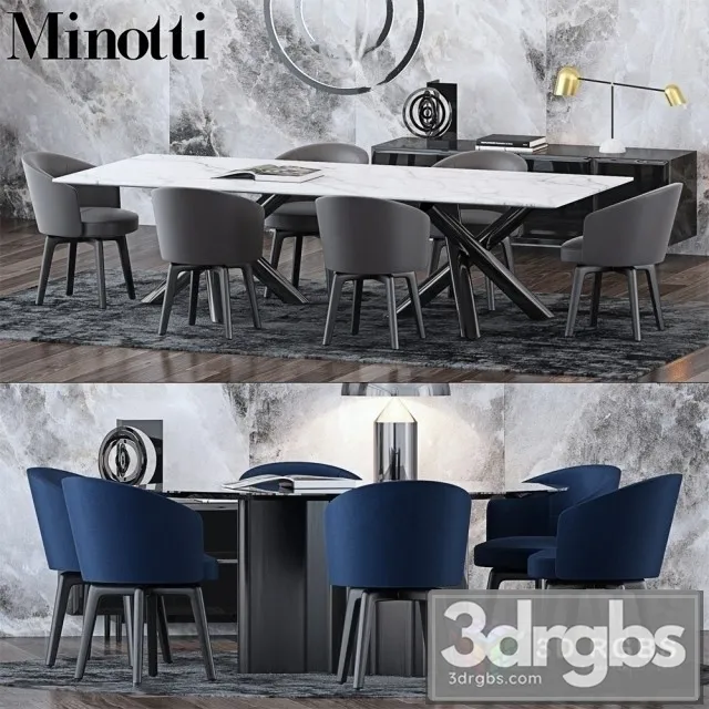 Minotti Modern Dining Set 3 3D Model Free
