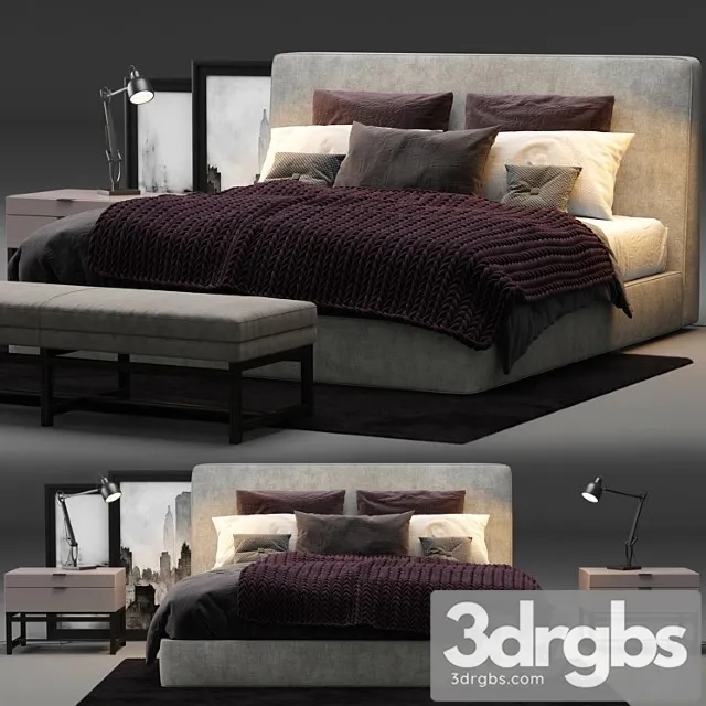 Minotti powell 121 bed 2 3D Model Free