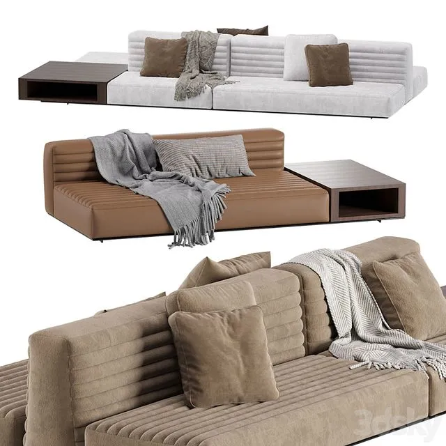Minotti Roger Modular Sofa 2 Version Leather & Velvet 3D Model
