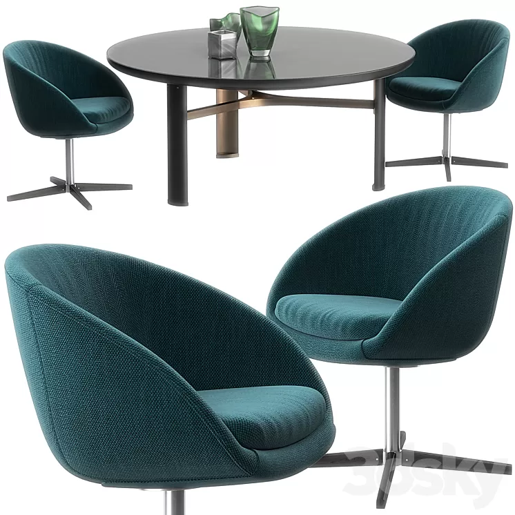 Minotti Russel swivel chair set 3D Model