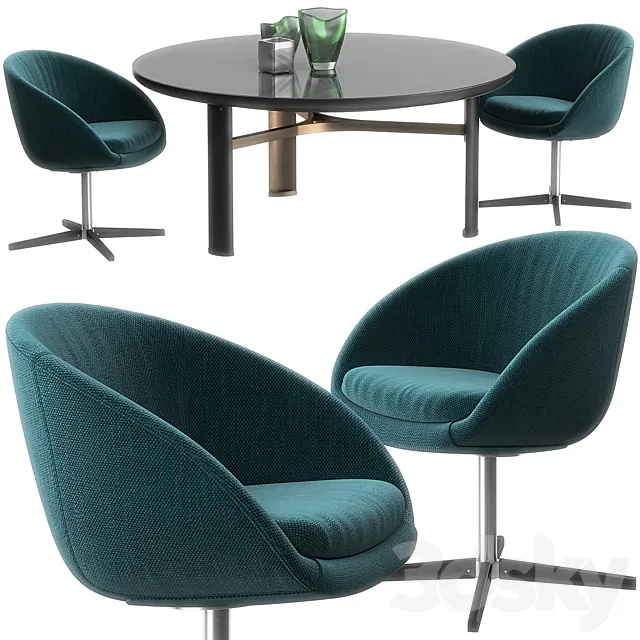 Minotti Russel swivel chair set 3DModel